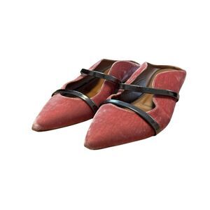 Malone Souliers Pink Velvet Fabric Maureen Flat Mules‎ Size 38